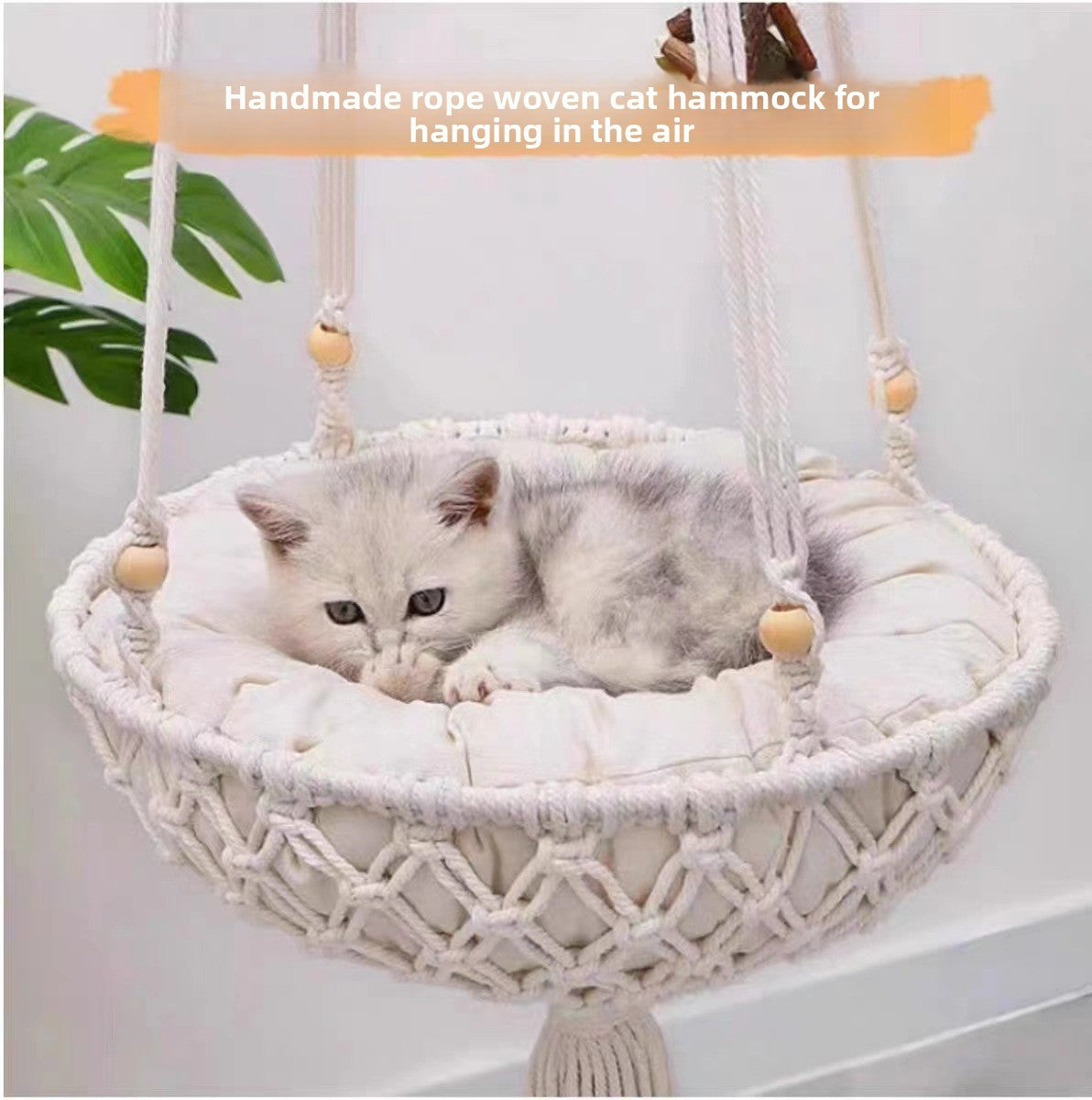 Hand-woven Cotton Rope Cat Hammock Hanging Basket