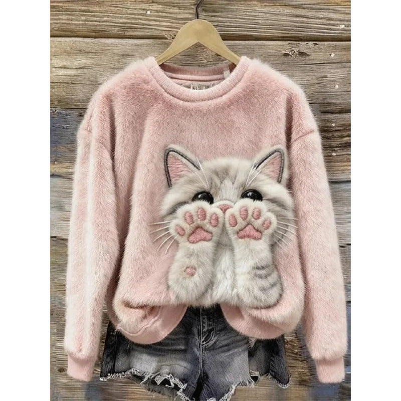Womens 3D Printed Christmas Flannel Pullover Sweatshirt