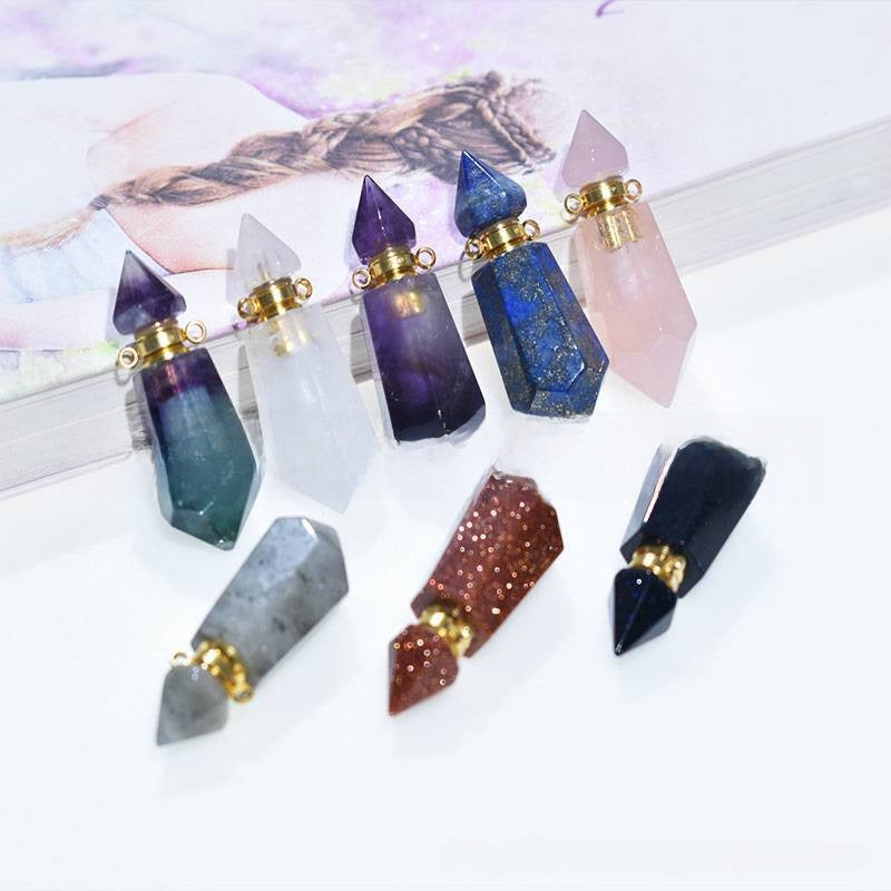 Natural Crystal Hexagonal Perfume Bottle Pendant