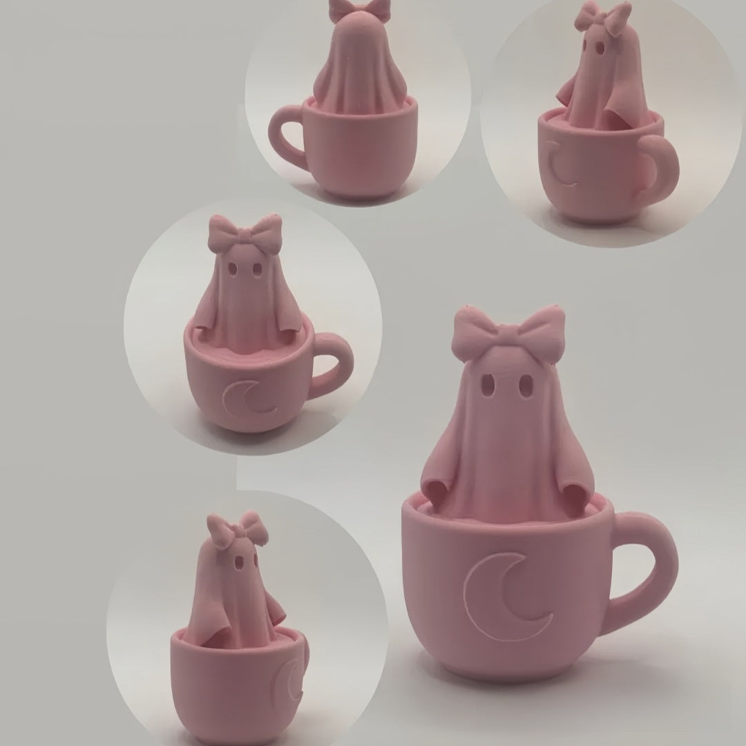 3D Printed Ghost Girl Tea Cup Figurine Desktop Halloween Ornament