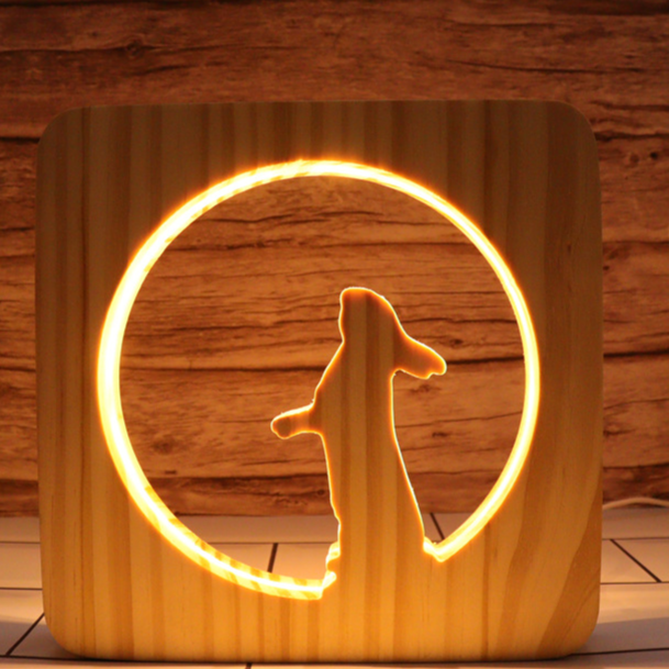 3D Wooden Hollow Carved LED Night Light USB Powered Warm Desk Lamp