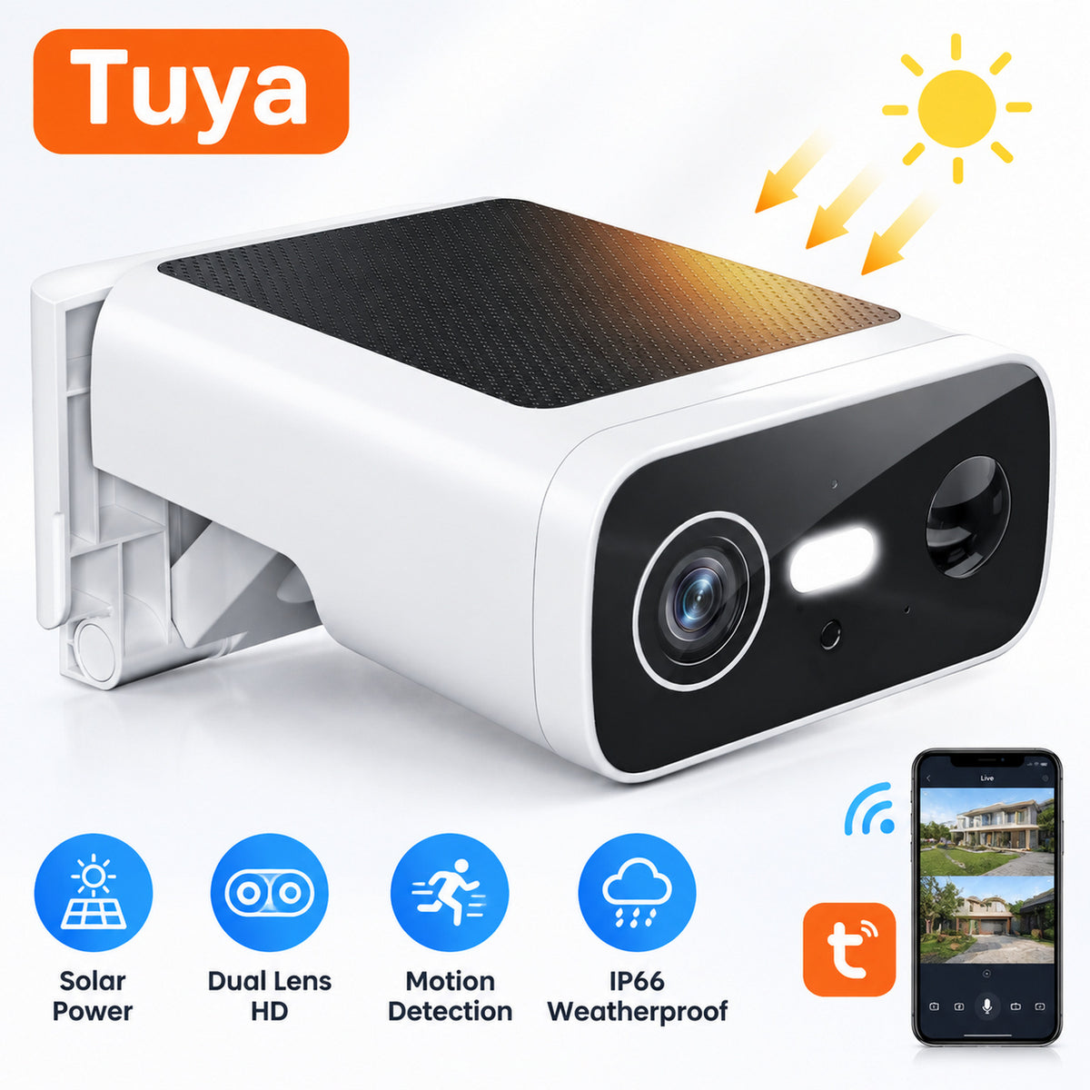 Dual Lens WiFi Surveillance Camera with Solar Power