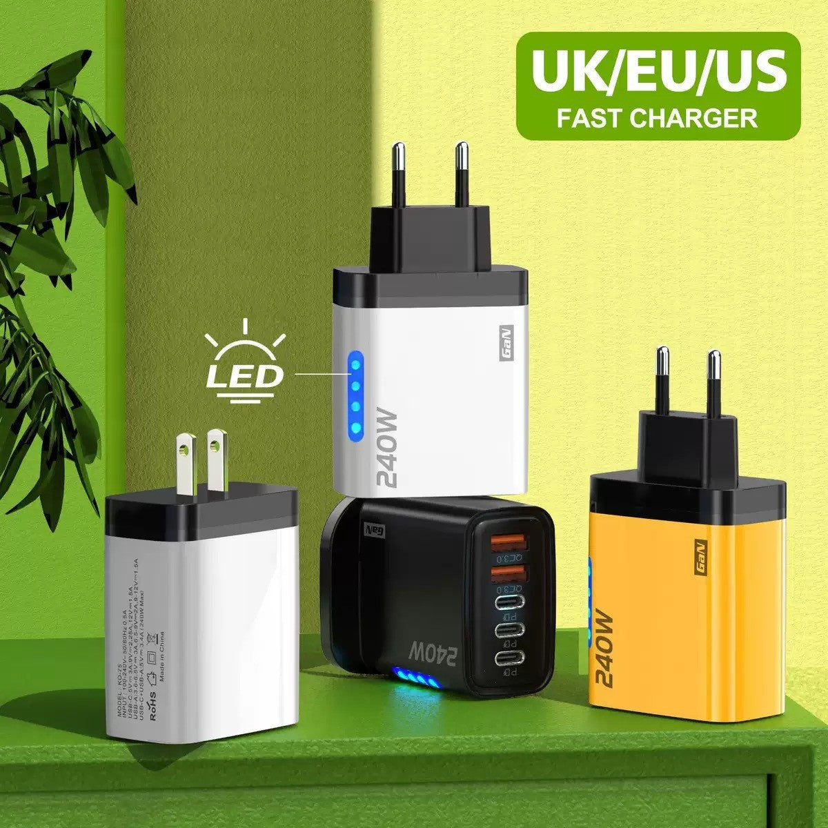 240W Fast Charger with 3 PD and Dual USB Ports