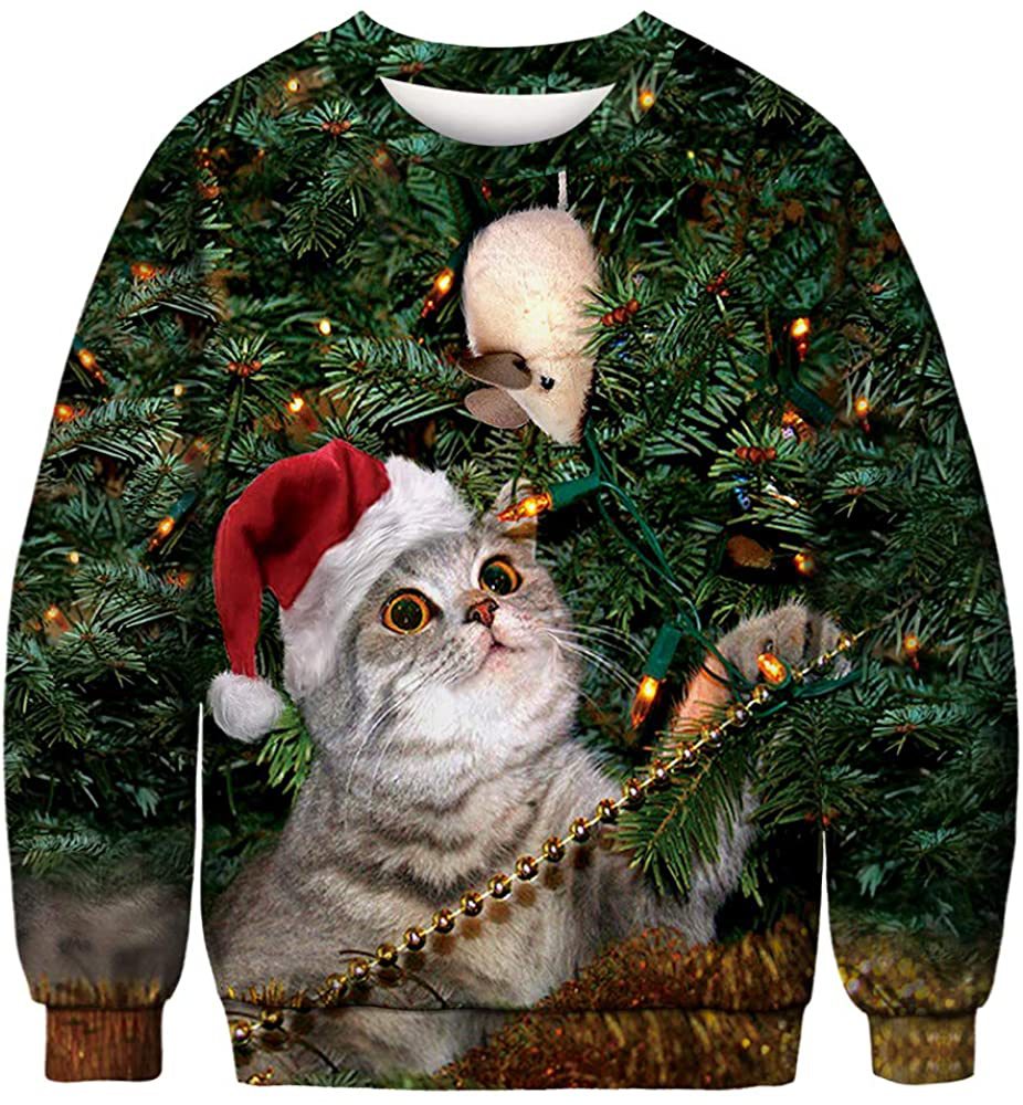 3D Printed Funny Chest Hair Couple Sweatshirt Long Sleeve Pullover Christmas Top