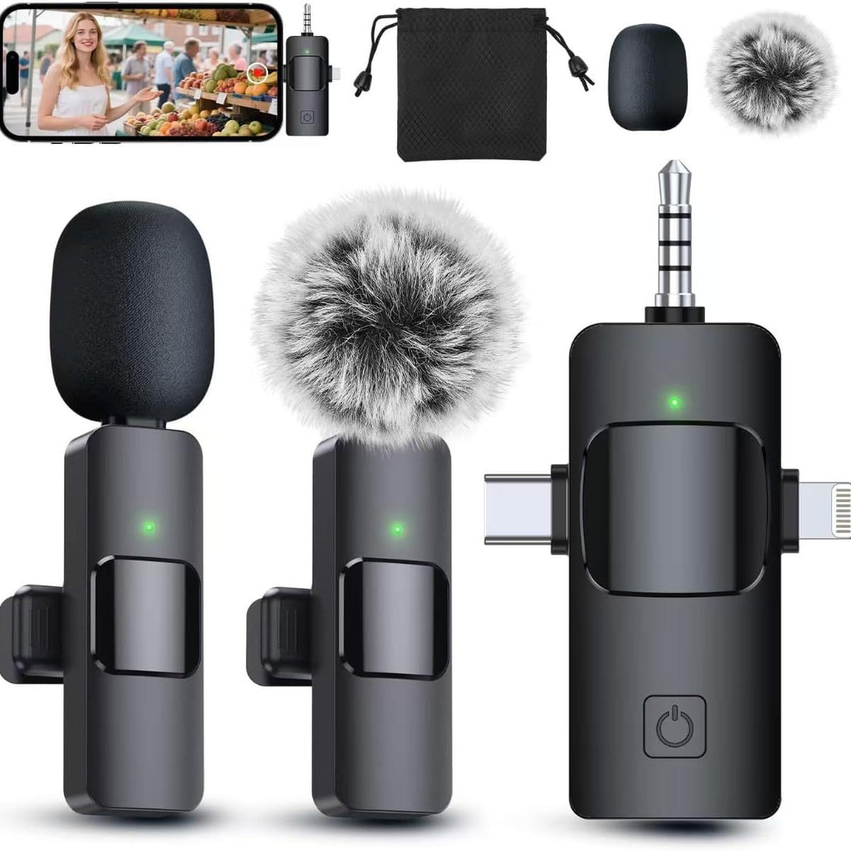 K15 3-in-1 Universal Wireless Lavalier Microphone with Noise Reduction for Live Streaming and Recording