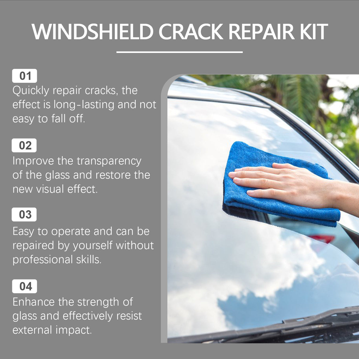 Windshield Crack Repair Kit with Blade and Curing Film