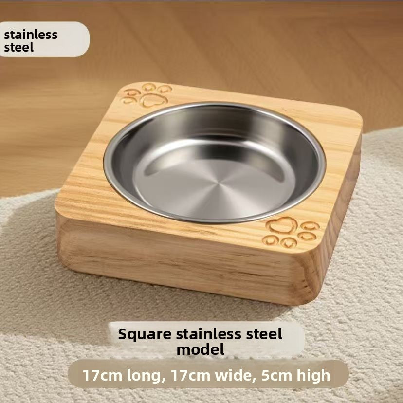 Stainless Steel Pet Bowl with Wood Base