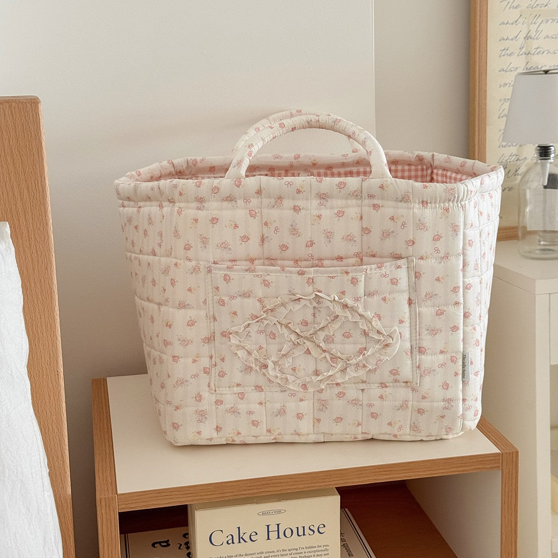 Rose Pattern Storage Basket with Handles