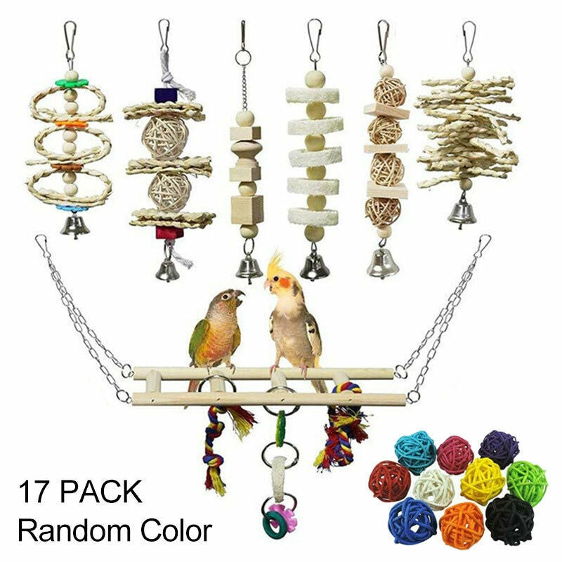Wooden Bird Toy Set with Stairs and Swing