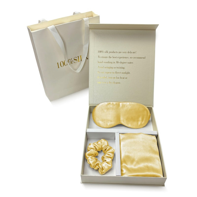 Silk pillowcase, eye mask, hair band