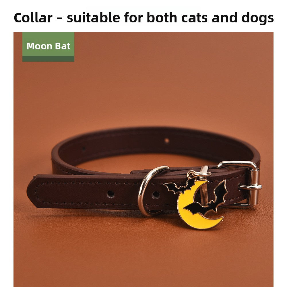 Halloween PU Leather Dog Collar with Decorative Charms