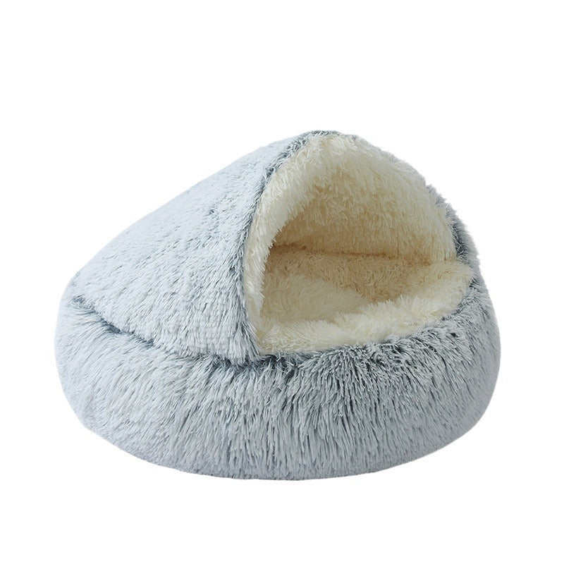 Semi-Enclosed Plush Pet Bed for Cats and Dogs