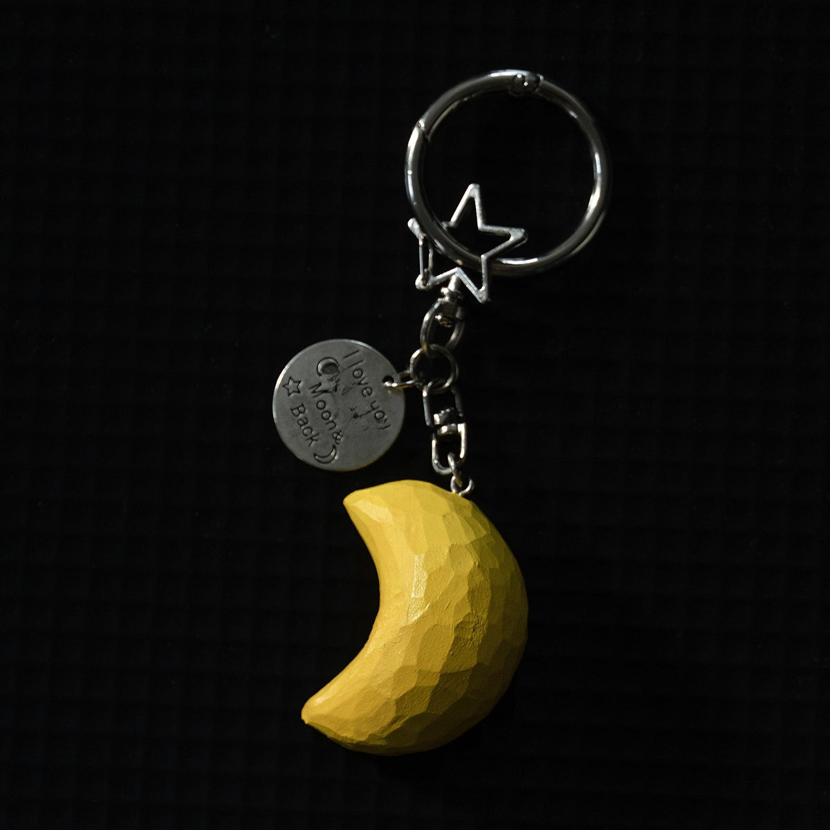 Wood Carving Moon and Star Keychain