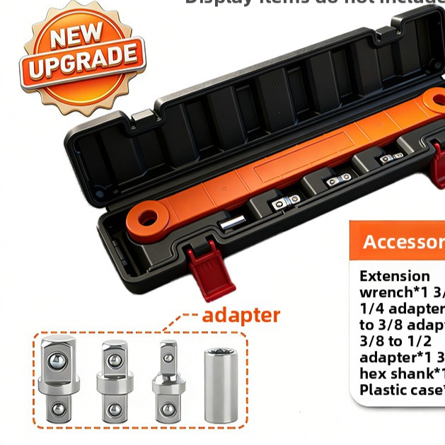 Adjustable Extension Ratchet Wrench Set with 4 Adapters, Reinforced Nylon, Electroplated