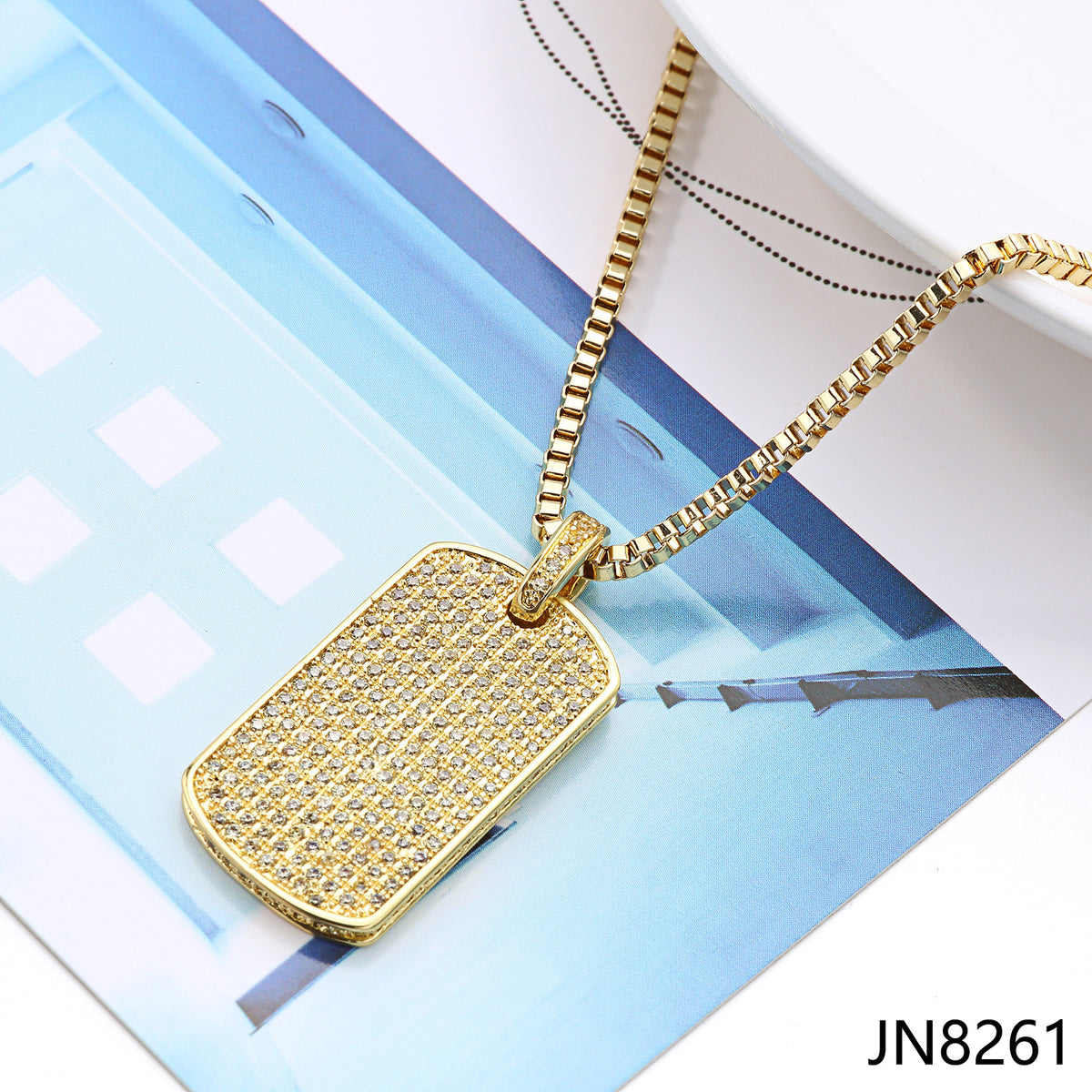 Hip Hop Square Dog Tag Zircon Necklace