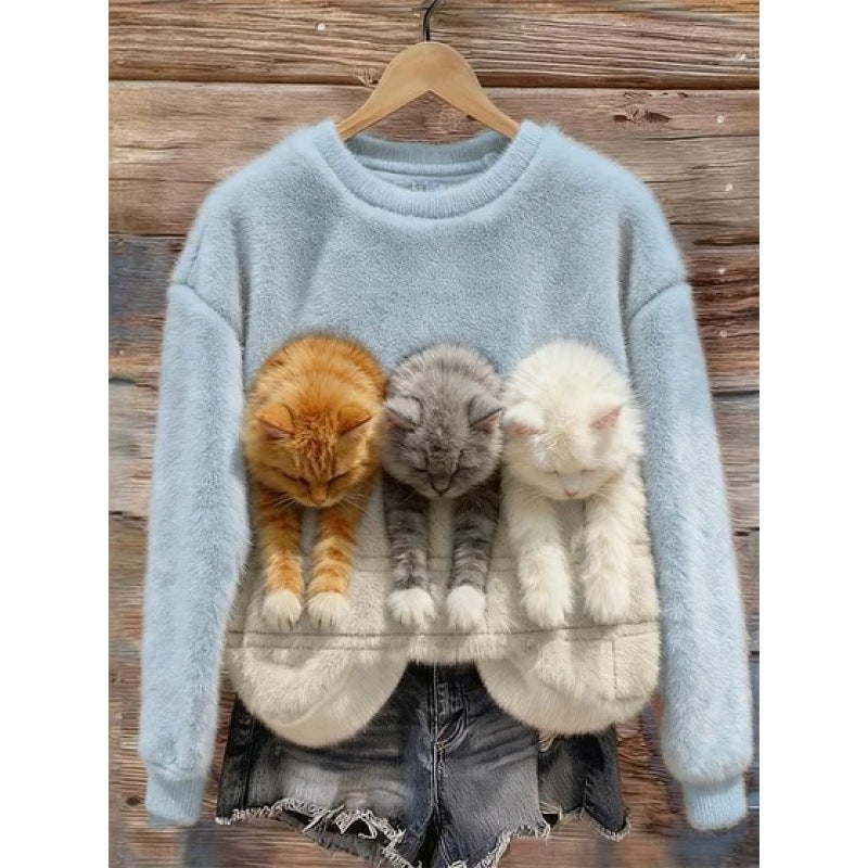 Womens 3D Printed Christmas Flannel Pullover Sweatshirt