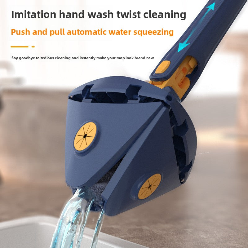 Stainless Steel Triangular Microfiber Flat Mop with Rotating Head and Hands-Free Wringing