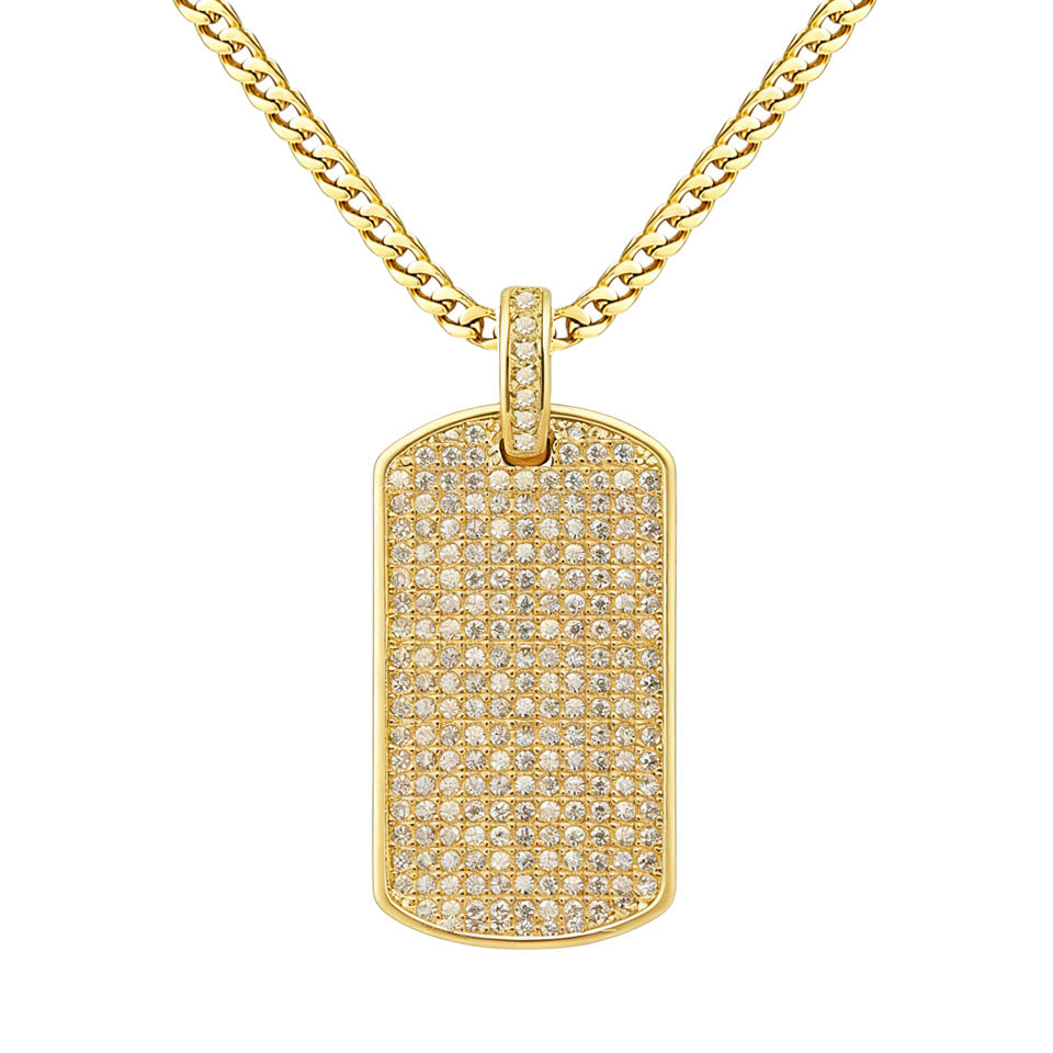 Hip Hop Square Dog Tag Zircon Necklace