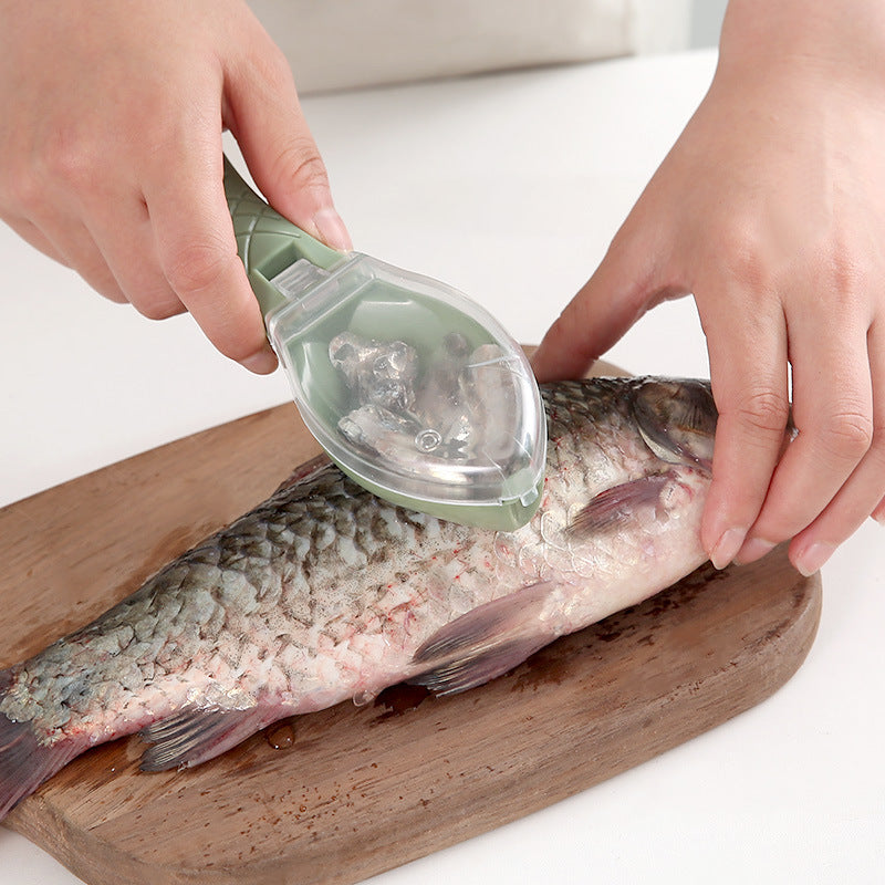 Fish scaler removal tool with lid scraper