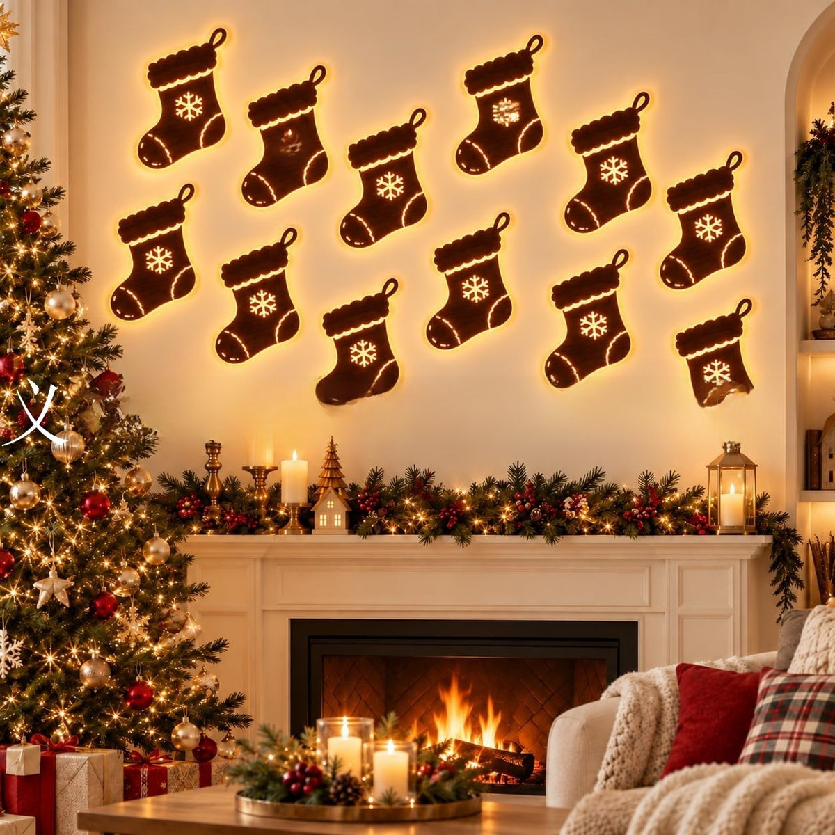 Lighted Santa and Reindeer Wall Decor