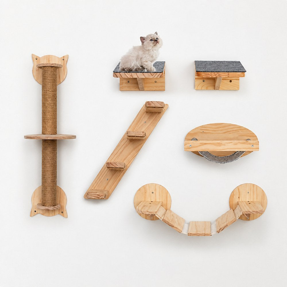 Wall-mounted wooden cat bed
