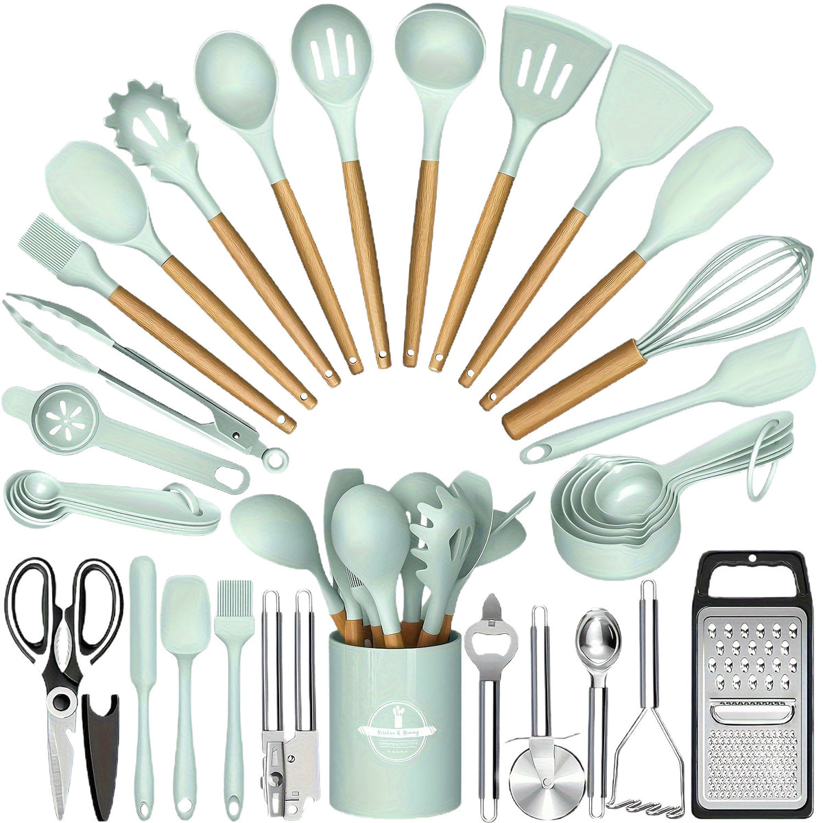 Wooden Handle Silicone Kitchen Tool Set