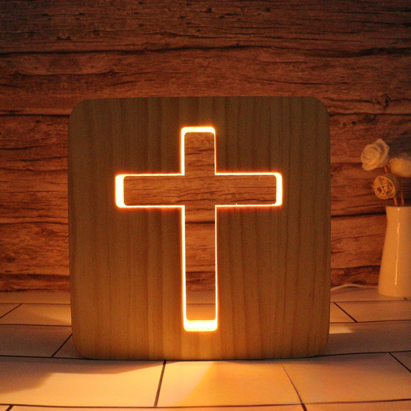 3D Wooden Hollow Carved LED Night Light USB Powered Warm Desk Lamp