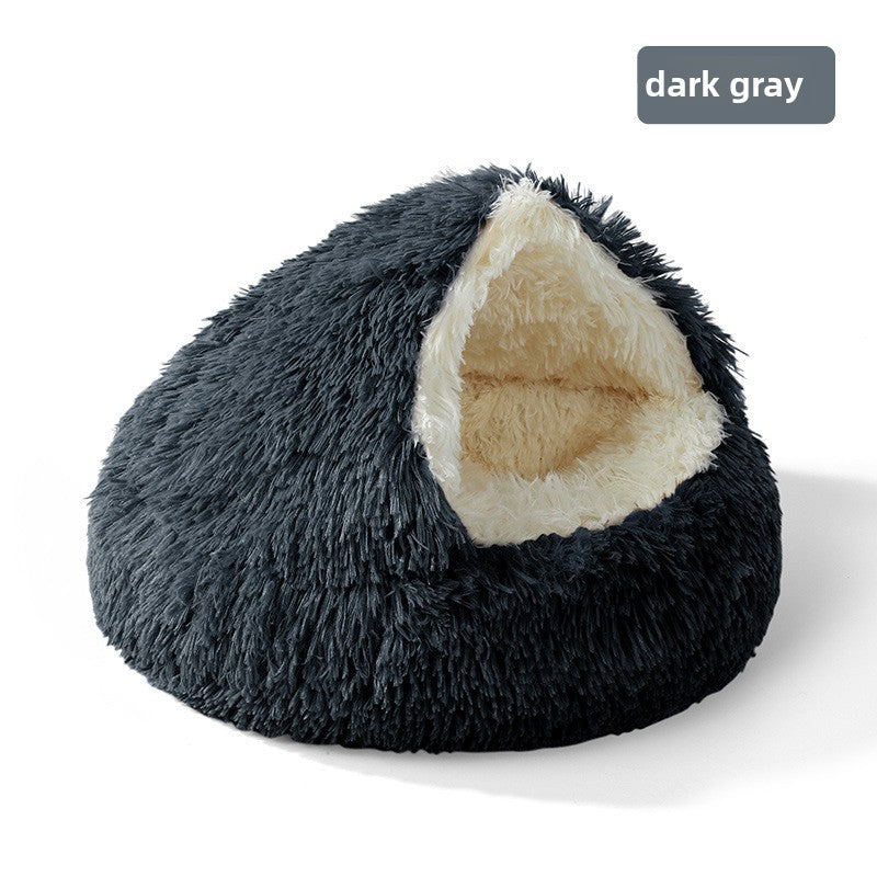 Semi-Enclosed Plush Pet Bed for Cats and Dogs