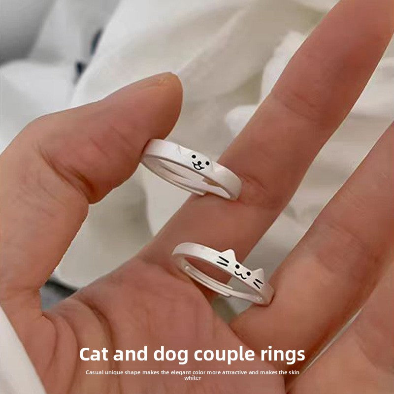 Cute Kitten and Puppy Couple Rings