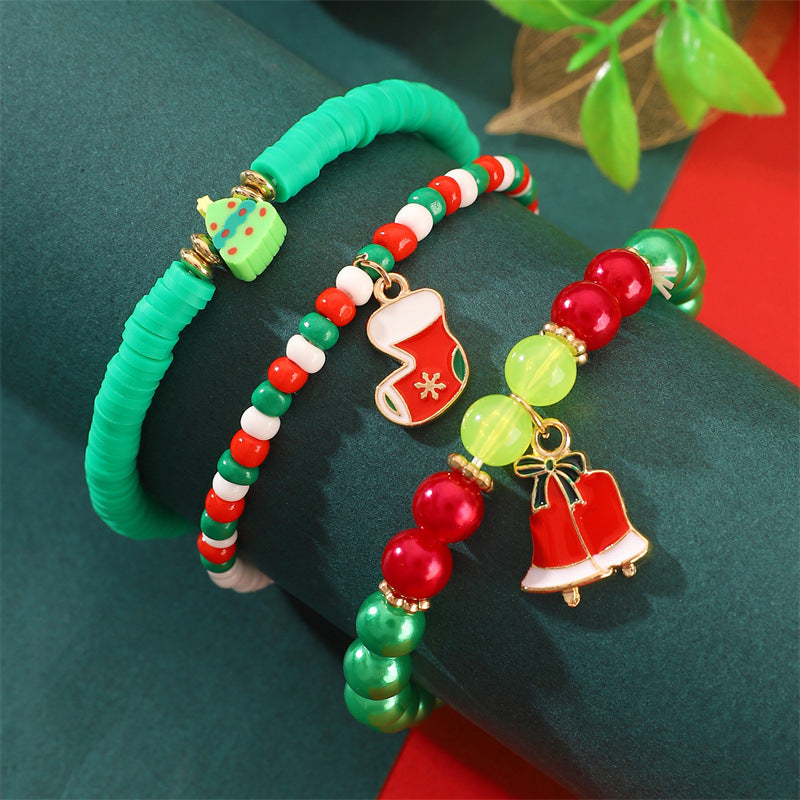 Christmas Bracelet Soft Clay Beaded Christmas Bracelet Set Santa Claus Bracelet