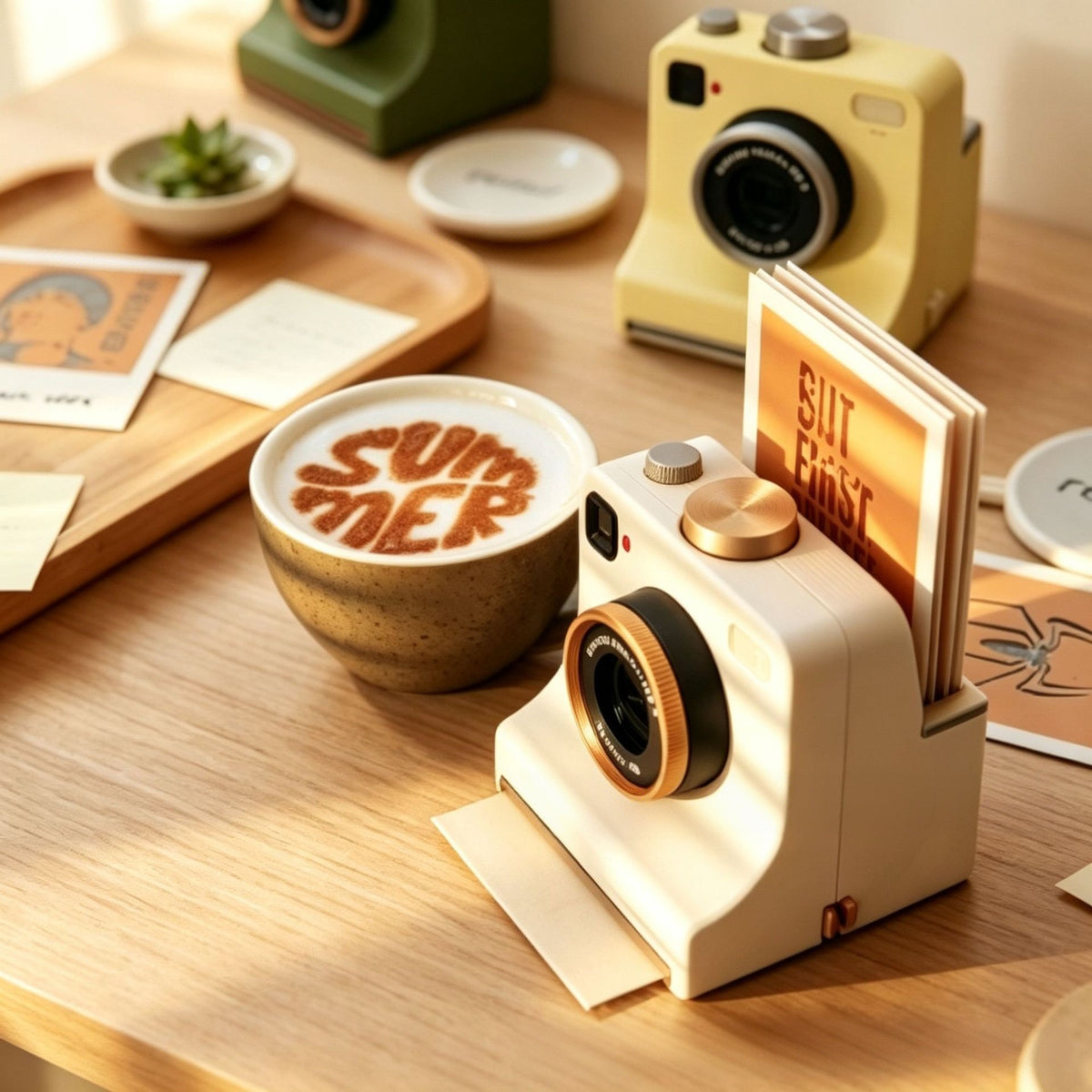 3D Printed Latte Art Camera Vintage Coffee Stencil Tool