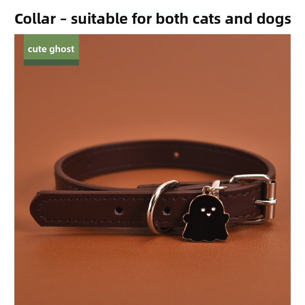 Halloween PU Leather Dog Collar with Decorative Charms