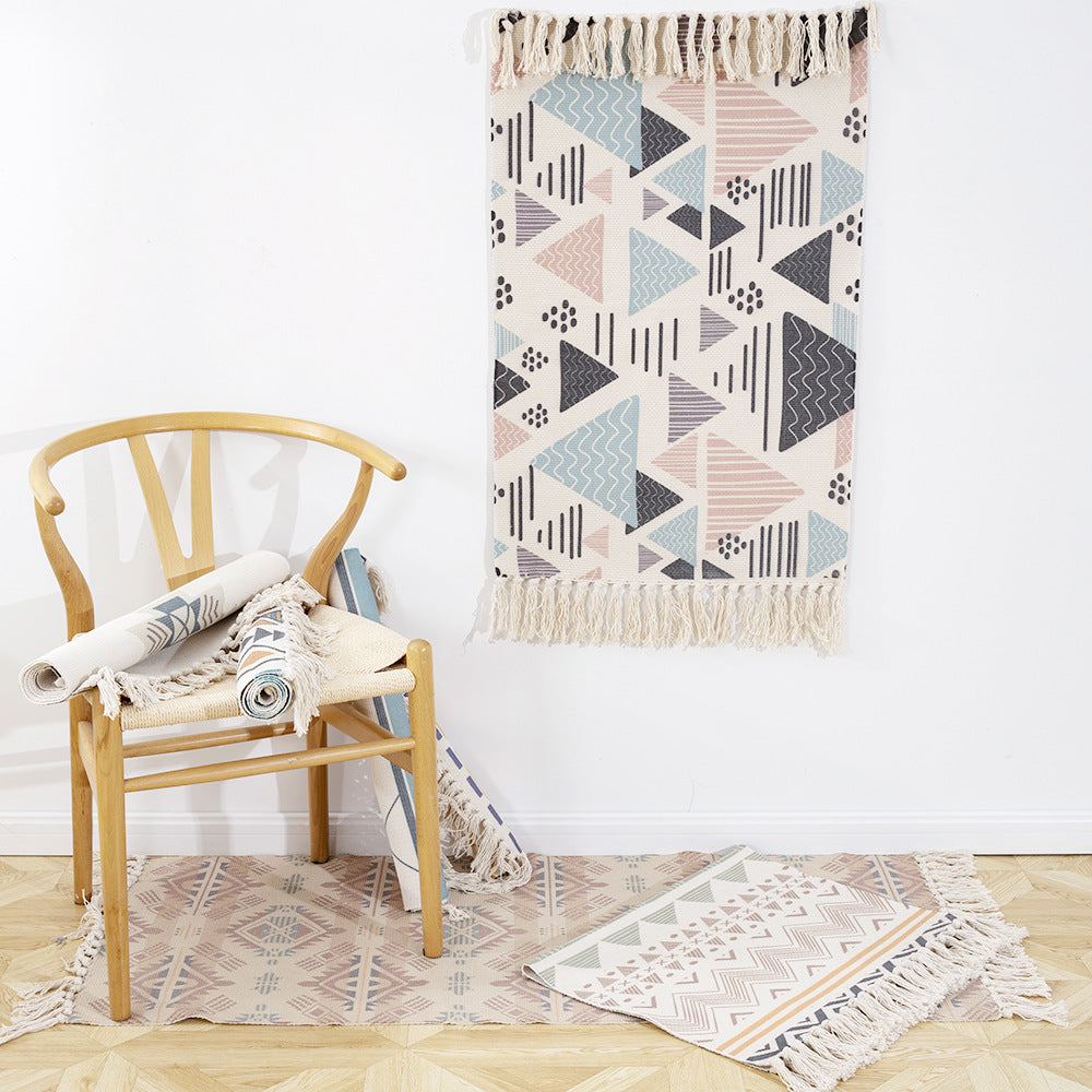 Woven Cotton and Linen Tassel Mat Bedroom Carpet Bathroom Mat