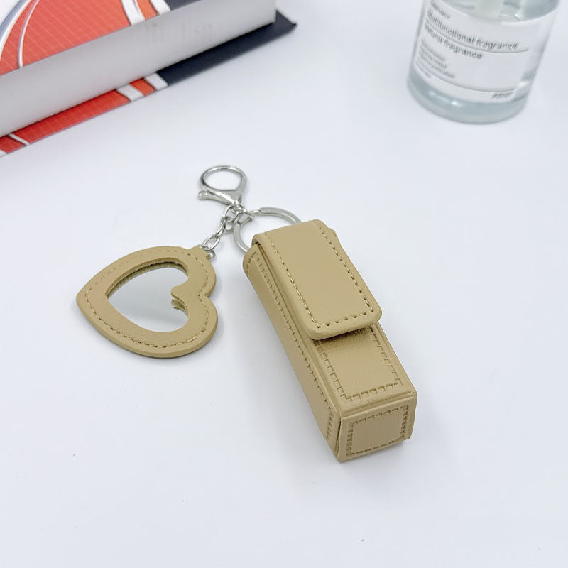 Portable Leather Lipstick Holder Keychain