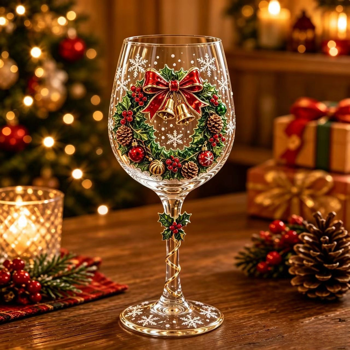 Christmas Themed Glass Art Goblets