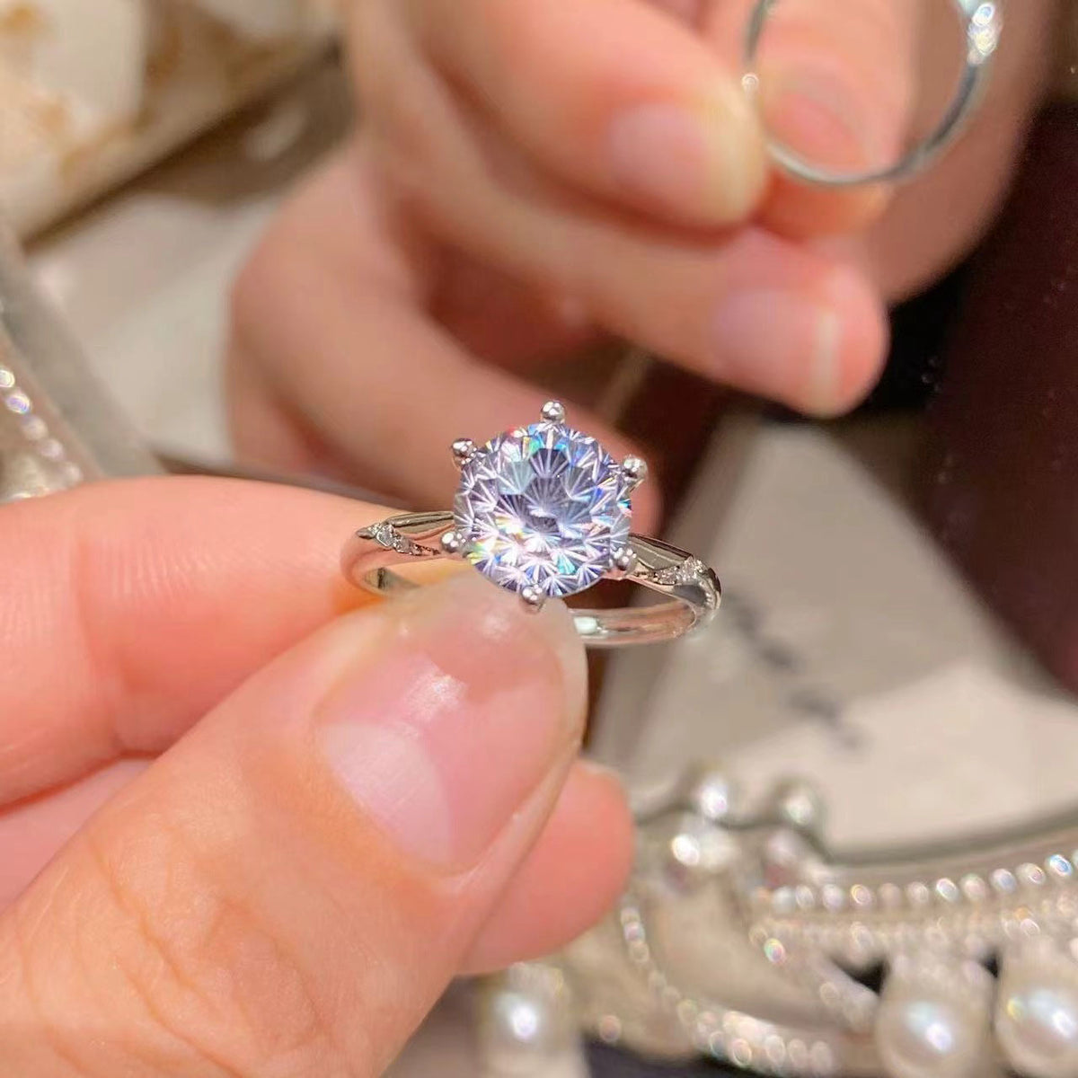 Six-Claw Simulated Diamond Ring