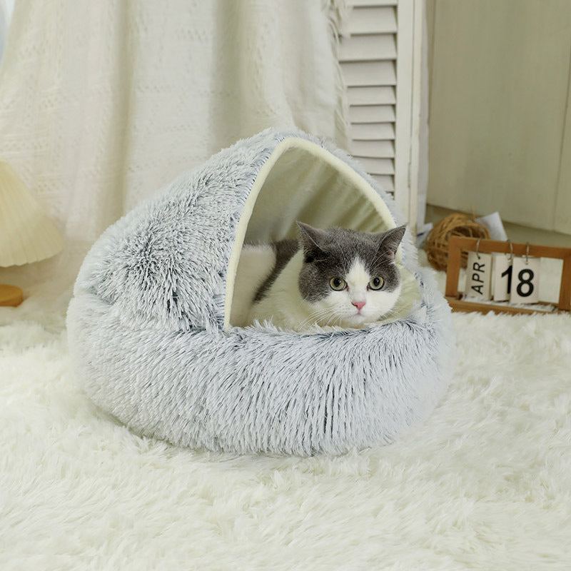 Semi-Enclosed Plush Pet Bed for Cats and Dogs