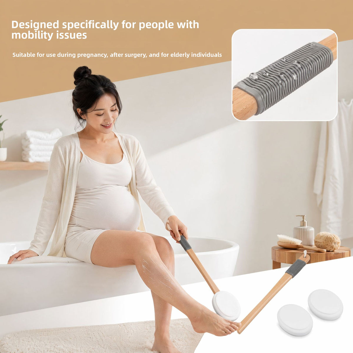 EVA Sponge Lotion Applicator with Long Non-Slip Handle for Shower Back Massage