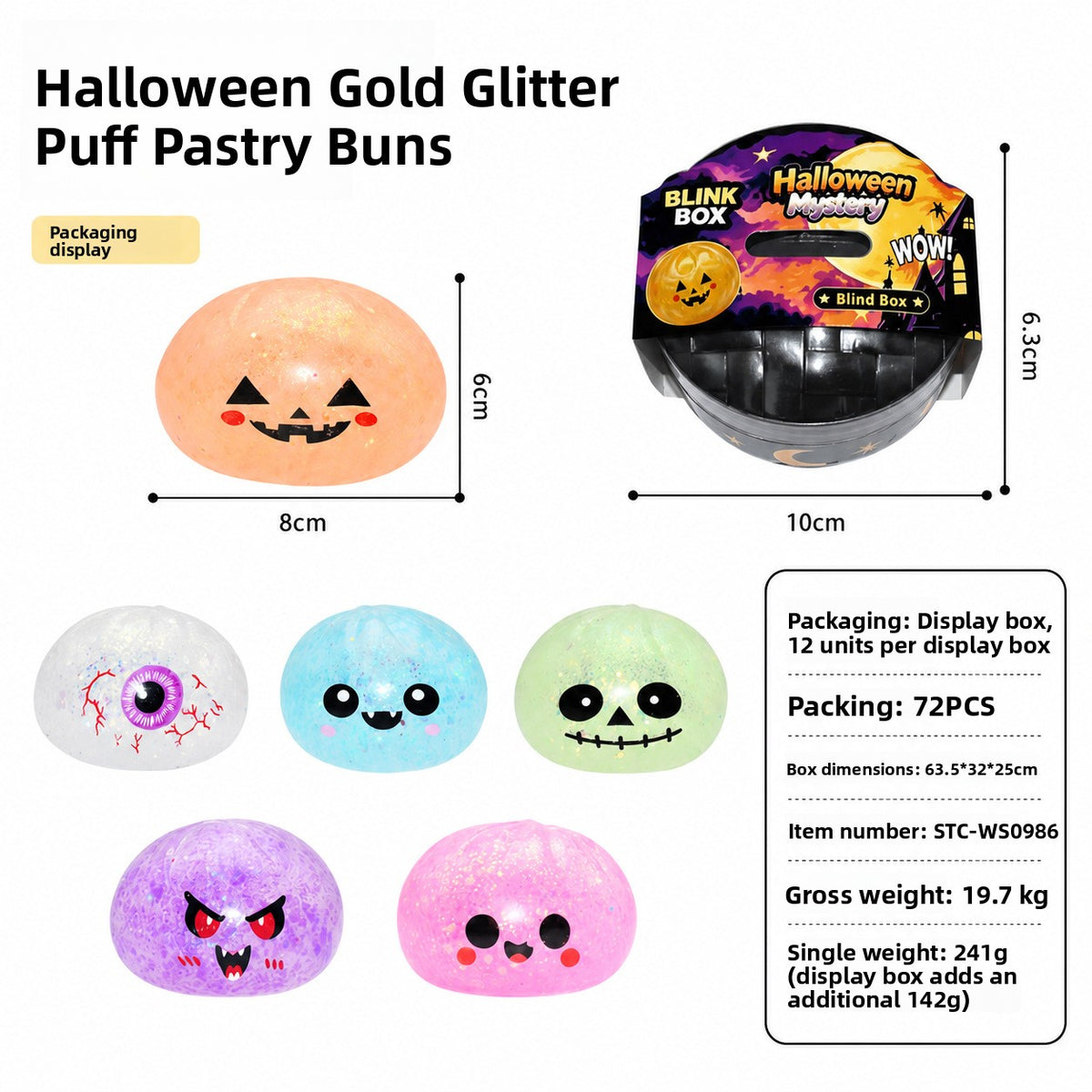 Halloween Christmas Squeeze Toy Bun Glow in The Dark Stress Relief Novelty