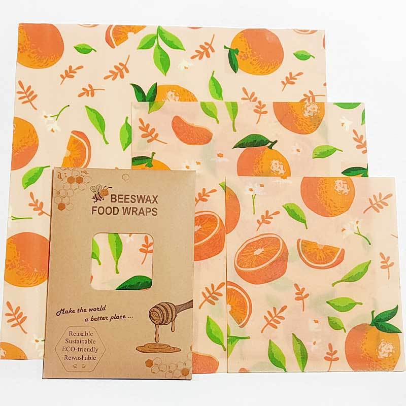 Three-piece pack of beeswax food wrap