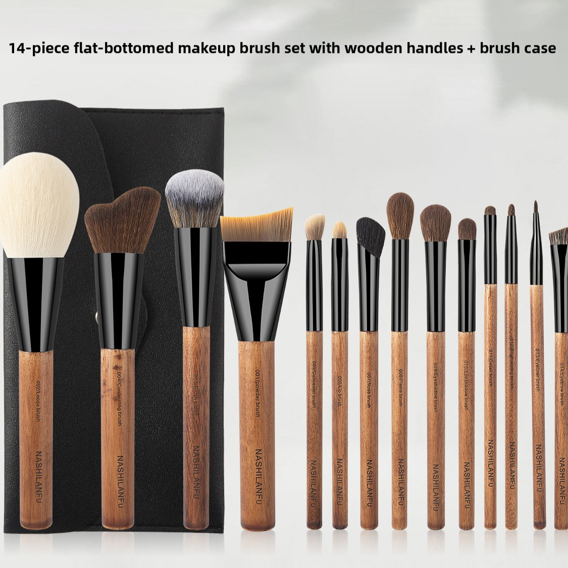 14-Piece Wooden Handle Makeup Brush Set