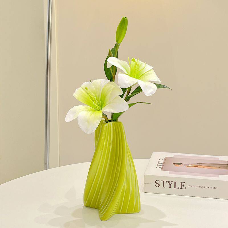 Artificial Lily Flowers with Ceramic Vase