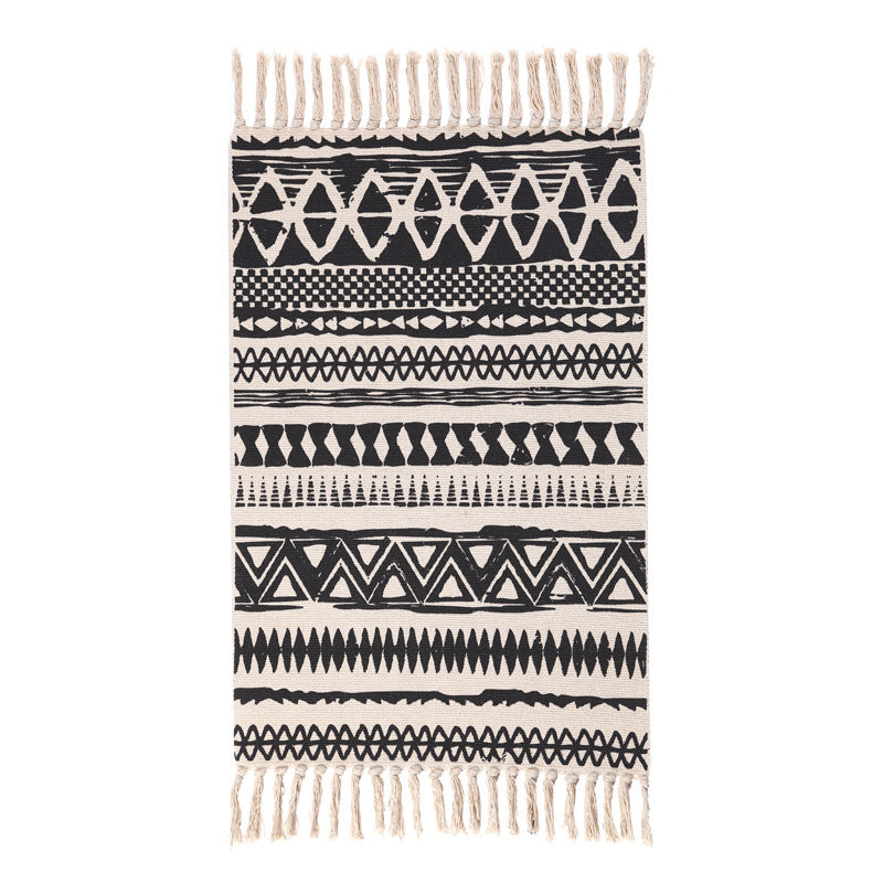 Woven Cotton and Linen Tassel Mat Bedroom Carpet Bathroom Mat