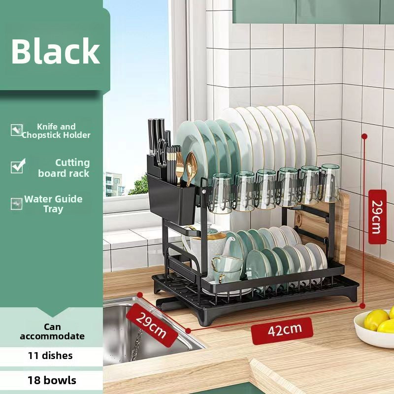 Double Layer Dish Drainer Rack with Utensil Holder