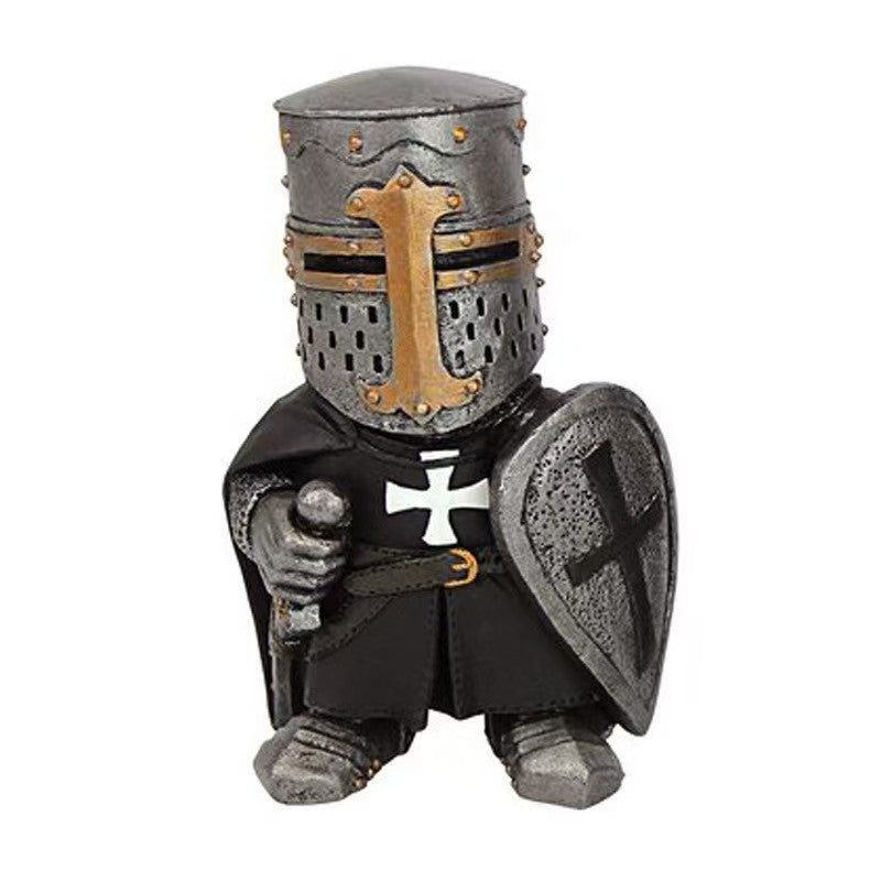 Hand-Painted Resin Gnome Knight with Axe Medieval Decor Ornament