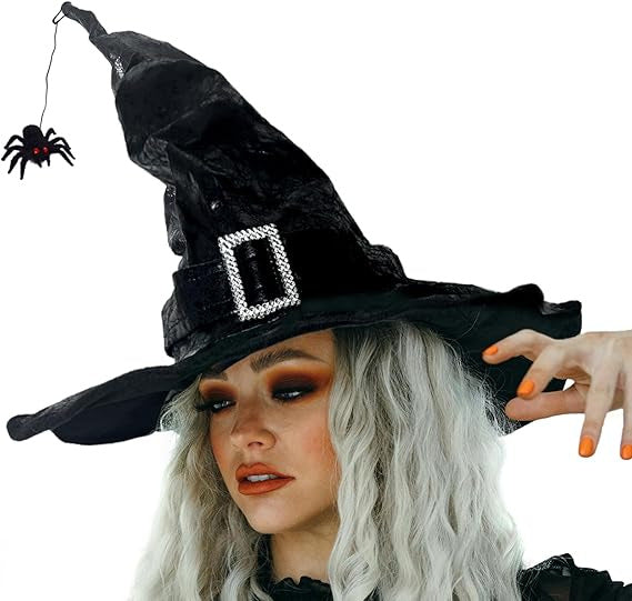 Velvet Witch Hat with Decorations for Halloween Party Costume Accessory
