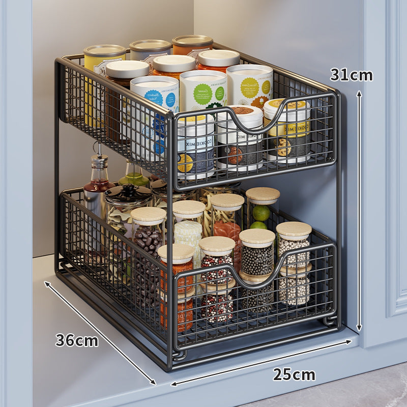 Pull-Out Under-Sink Cabinet Storage Organizer Multi-Layer Sliding Basket