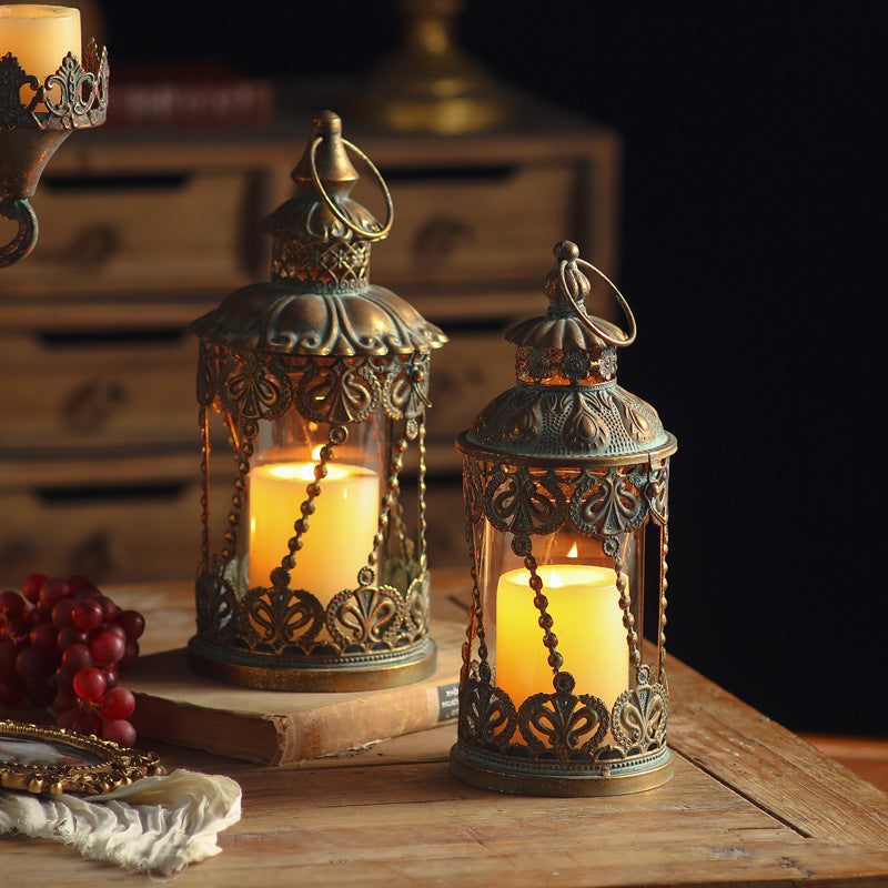 European Vintage Metal Glass Candle Holder