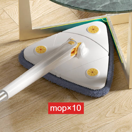 Stainless Steel Triangular Microfiber Flat Mop with Rotating Head and Hands-Free Wringing