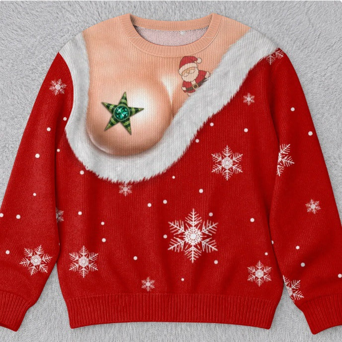 Womens 3D Printed Christmas Sweater Pullover Fleece Knit Top